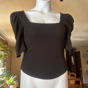 We The Free Black Square Neck Puff Sleeve Blouse Size Small